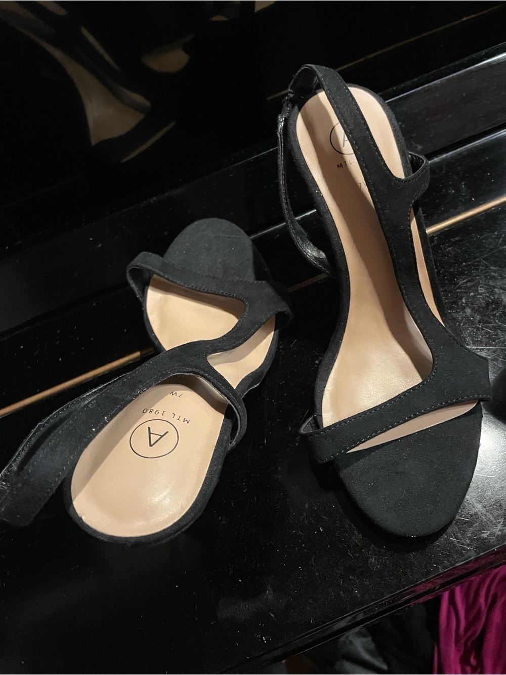 Addition Elle Black T-Strap Slingback Heels - Women's Dress Sandals